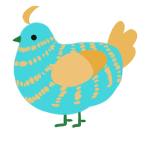 Beach, a aqua and honey chicken with a bar pattern