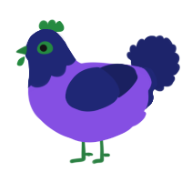 A blurple and navy chicken with a head pattern