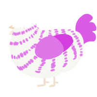 A white and orchid chicken with a bar pattern