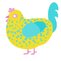 A yellow and aqua chicken with a speckle pattern