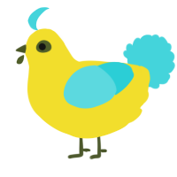 A yellow and aqua chicken