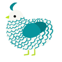 A white and teal chicken with a lace pattern