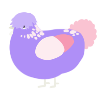 A lilac and rose chicken with a neck-speckle pattern