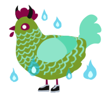 Living Dead Chick, a chartreuse and mint chicken with a lace pattern