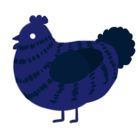 A navy and tumblr chicken with a bar pattern