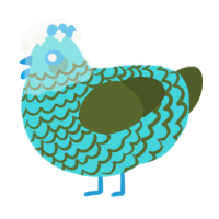 Mildew, a aqua and olive chicken with a lace pattern