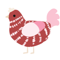 A red and rose chicken with a bar pattern