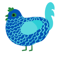 A ultramarine and aqua chicken with a lace pattern