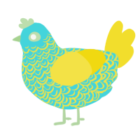 tempo, a aqua and yellow chicken with a double-lace pattern