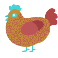 A gold and red chicken with a double-lace pattern