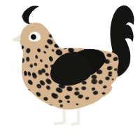 vanilla bean, a beige and black chicken with a speckle pattern