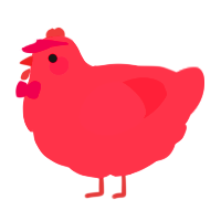 A crimson chicken