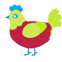 A crimson and lime chicken with a head pattern