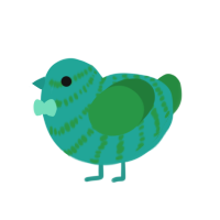 little gherkin, a turquoise and viridian chicken with a bar pattern