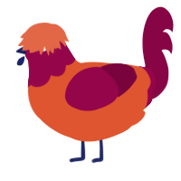 cheeto, a vermilion and maroon chicken with a head pattern