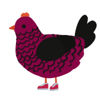 A maroon and black chicken with a lace pattern