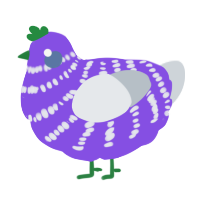 A blurple and mist chicken with a bar pattern