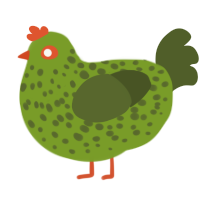 A chartreuse and olive chicken with a speckle pattern