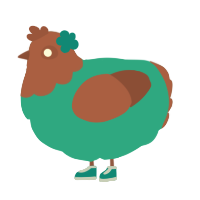 A turquoise and russet chicken with a head pattern