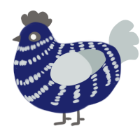 A navy and silver chicken with a bar pattern