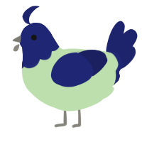 A gluppy and navy chicken with a head pattern