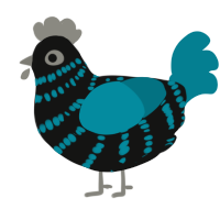 A black and sea chicken with a bar pattern