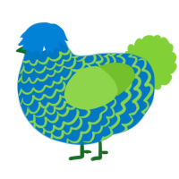 A sapphire and grass chicken with a lace pattern