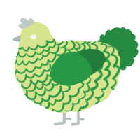 A lemon and viridian chicken with a lace pattern