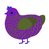 A violet and olive chicken with a lace pattern