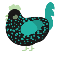 A sable and turquoise chicken with a speckle pattern