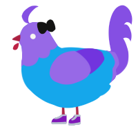 A sky and blurple chicken with a head pattern