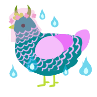 A teal and lavender chicken with a lace pattern