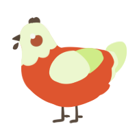 A vermilion and apple chicken with a head pattern