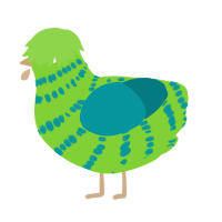 A grass and teal chicken with a bar pattern