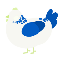 A white and ultramarine chicken with a neck-speckle pattern