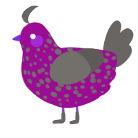Chicken Little, a plum and grey chicken with a speckle pattern