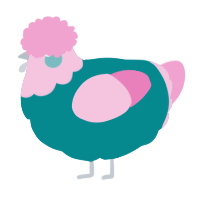 A teal and pink chicken with a head pattern