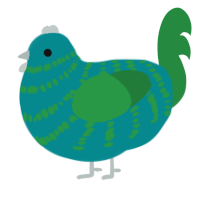 A teal and viridian chicken with a bar pattern