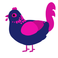 A navy and fuchsia chicken with a neck-speckle pattern