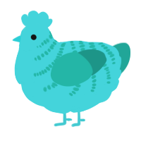 A aqua and turquoise chicken with a half-bar pattern