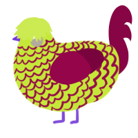 A lime and maroon chicken with a lace pattern