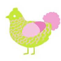 A lime and pink chicken with a lace pattern