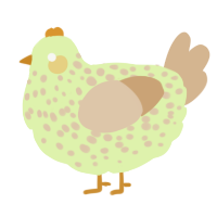 A apple and beige chicken with a speckle pattern