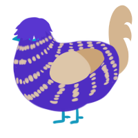 Big Fluff, a indigo and beige chicken with a bar pattern