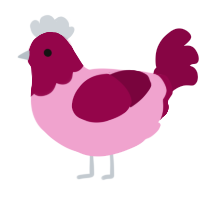 A pink and maroon chicken with a head pattern