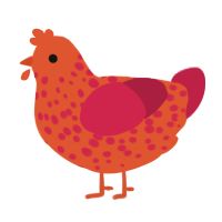 A vermilion and crimson chicken with a speckle pattern