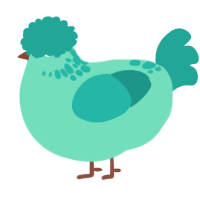A mint and turquoise chicken with a neck-speckle pattern