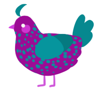 A plum and teal chicken with a speckle pattern