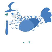 Aves, a mist and ultramarine chicken with a half-lace pattern
