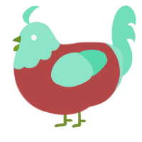 A red and mint chicken with a head pattern